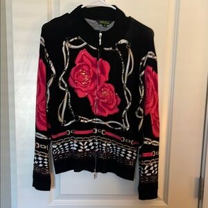 Sylvia Oh Lemieux Studio Embellished Black Cardigan Roses Large (Size 4)